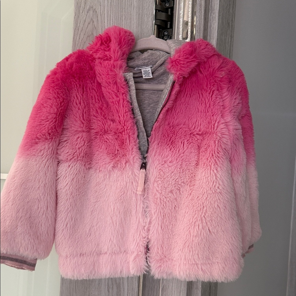 Kids Ombre Pink Faux-Fur Hooded Jacket